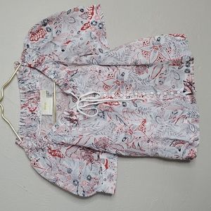 Anthropologie Maeve Floral Peasent Boho Linen Blend Buttonfront Top Size 2